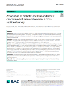 Association of diabetes mellitus and breast cancer in adult men and women a cross-sectional survey